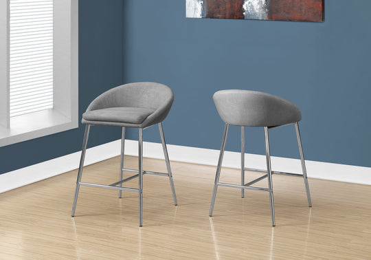 I 2298 Barstool - 2pcs / Grey Fabric / Chrome / Counter Height - Furniture Depot (7881089941752)