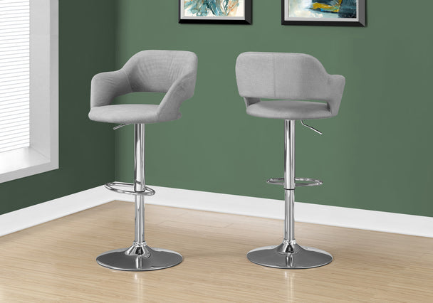 I 2363 Barstool - Grey Fabric / Chrome Metal Hydraulic Lift - Furniture Depot