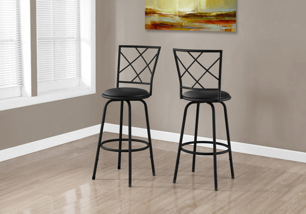 I 2375 Barstool - 2pcs / Swivel / Black /Black Leather-Look Seat - Furniture Depot