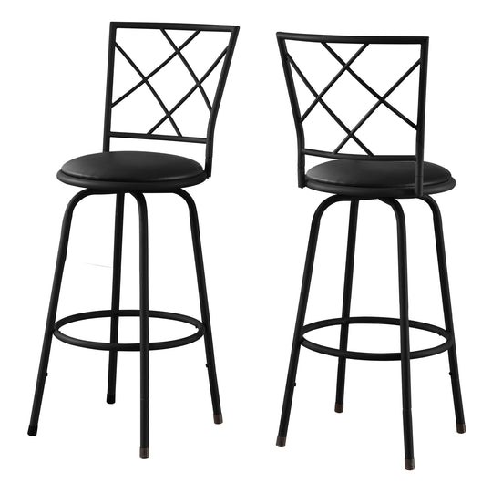 I 2375 Barstool - 2pcs / Swivel / Black /Black Leather-Look Seat - Furniture Depot