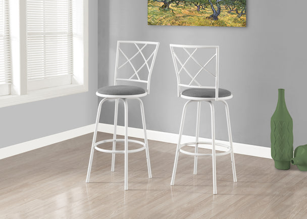 I 2377 Barstool - 2pcs / Swivel / White / Grey Fabric Seat - Furniture Depot (7881091318008)