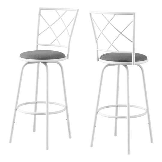 I 2377 Barstool - 2pcs / Swivel / White / Grey Fabric Seat - Furniture Depot (7881091318008)