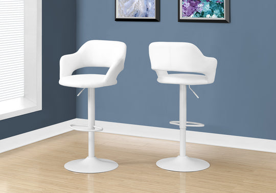 I 2382 Barstool - White / White Metal Hydraulic Lift - Furniture Depot