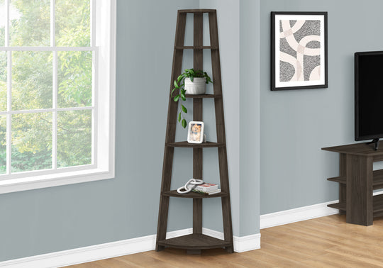 I 2469 Bookcase - 72""H / Brown Oak Corner Accent Etagere - Furniture Depot (7881092792568)