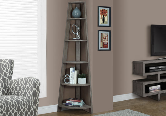 I 2497 Bookcase - 72"H / Dark Taupe Corner Accent Etagere - Furniture Depot (7881093677304)