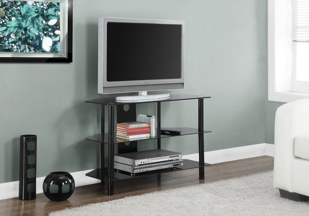 I 2506 Tv Stand - 36"L / Black Metal With Tempered Black Glass - Furniture Depot (7881093873912)