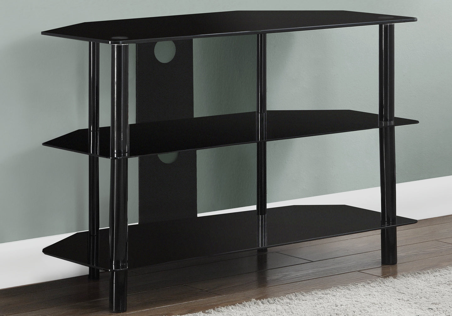 I 2506 Tv Stand - 36"L / Black Metal With Tempered Black Glass - Furniture Depot (7881093873912)