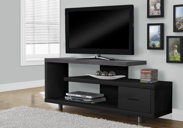I 2575 Tv Stand - 60"L / Black / Grey Top With 1 Drawer - Furniture Depot (7881094562040)