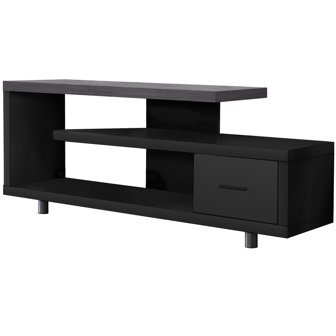 I 2575 Tv Stand - 60"L / Black / Grey Top With 1 Drawer - Furniture Depot (7881094562040)