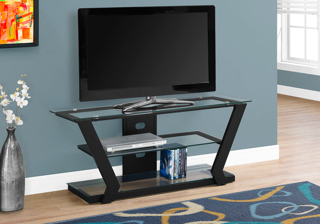I 2588 Tv Stand - 48"L / Black Metal With Tempered Glass - Furniture Depot