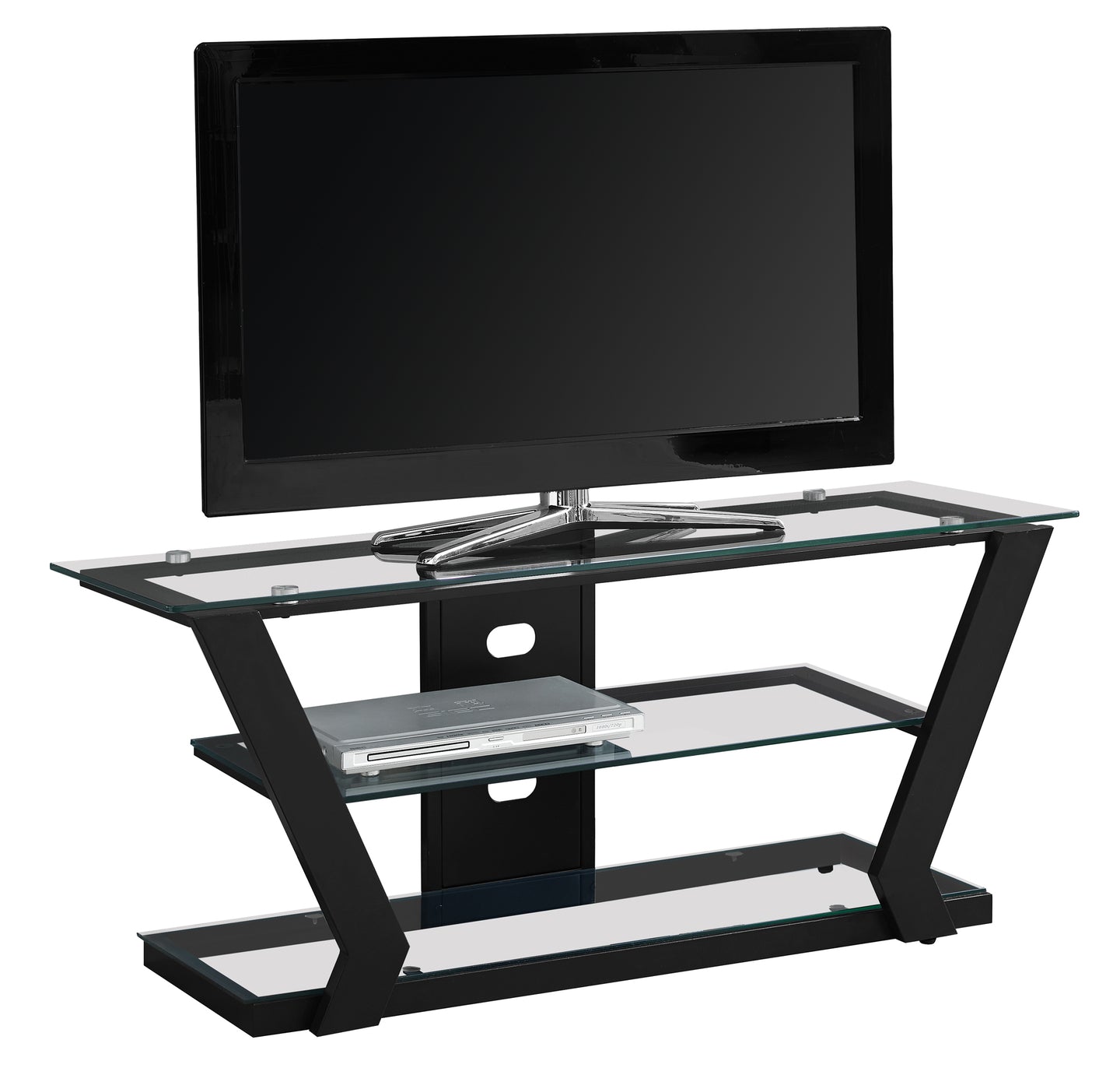 I 2588 Tv Stand - 48"L / Black Metal With Tempered Glass - Furniture Depot