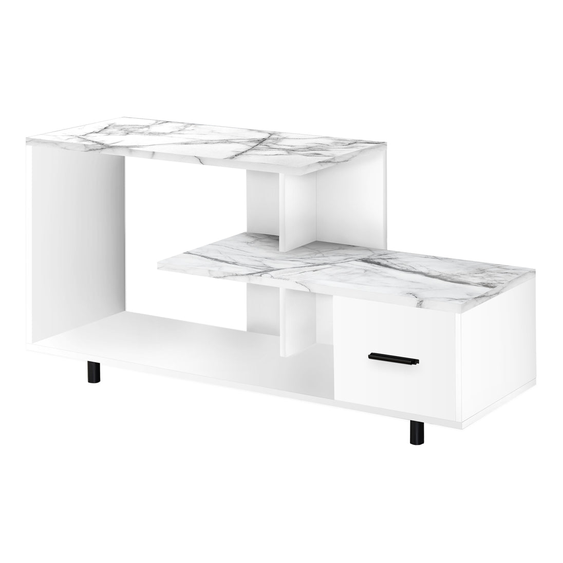 I 2609 Tv Stand - 48"L / White / White Marble Top / 1 Drawer - Furniture Depot (7881094889720)