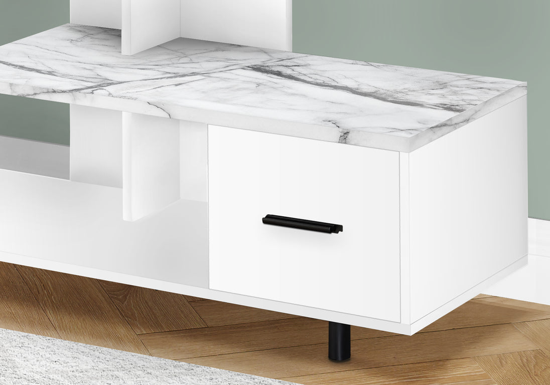 I 2609 Tv Stand - 48"L / White / White Marble Top / 1 Drawer - Furniture Depot (7881094889720)