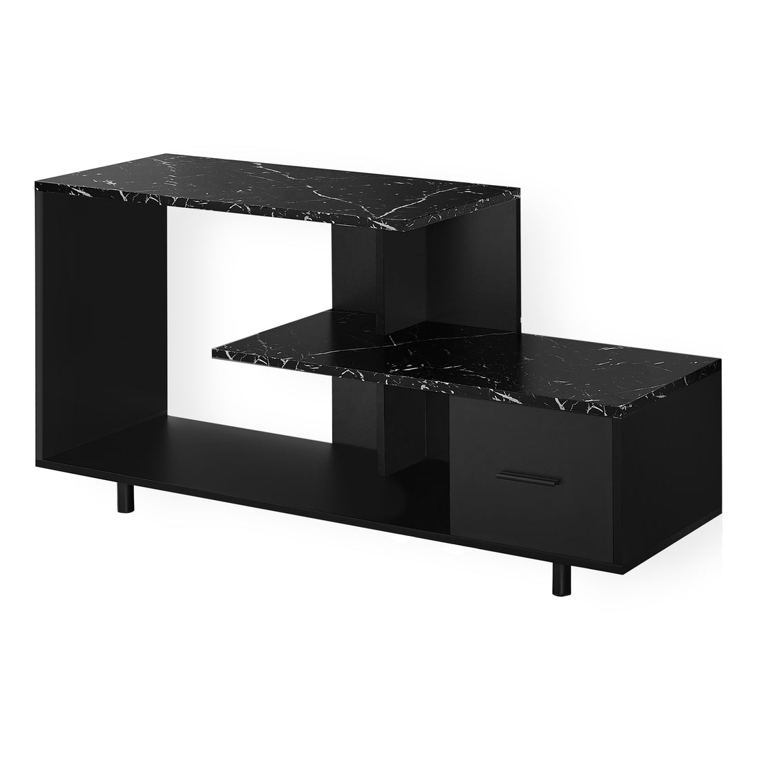 I 2610 Tv Stand - 48"L / Black / Black Marble Top / 1 Drawer - Furniture Depot