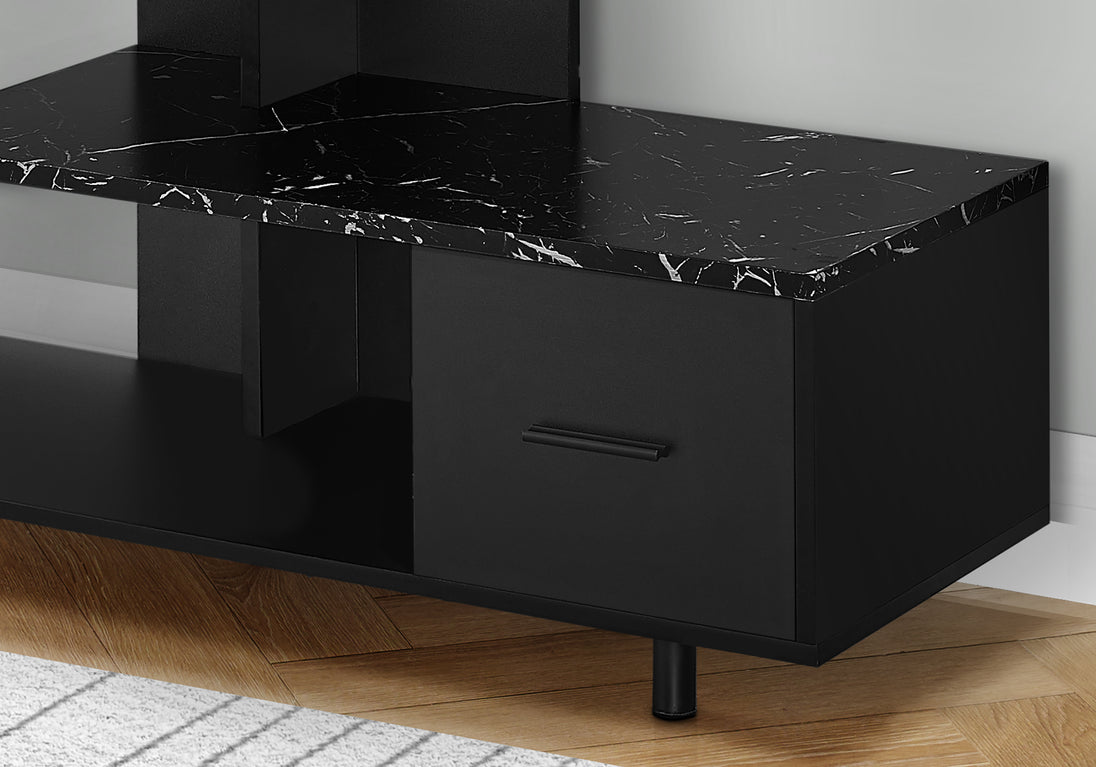 I 2610 Tv Stand - 48"L / Black / Black Marble Top / 1 Drawer - Furniture Depot