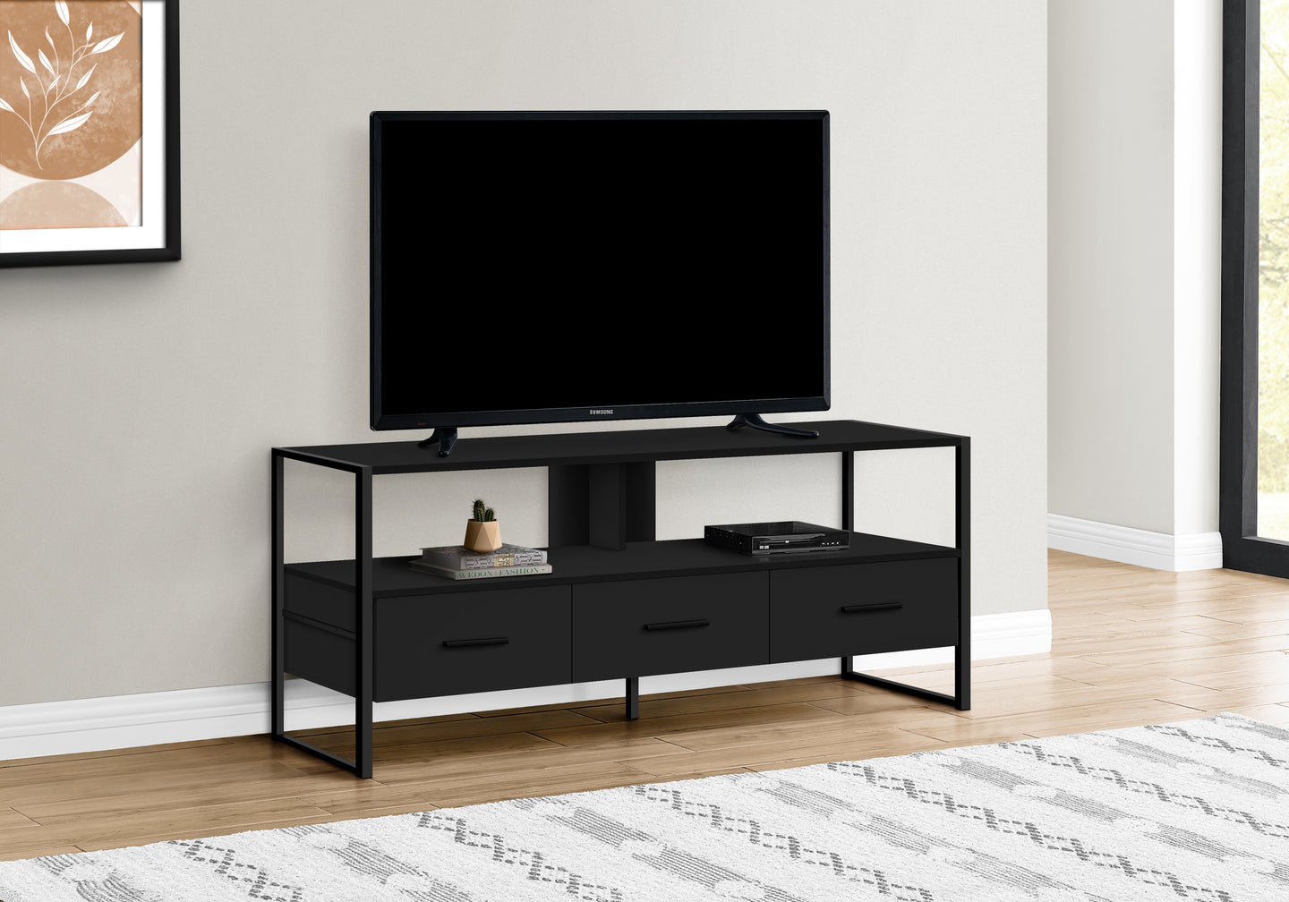 I 2616 Tv Stand - 48"L / Black / Black Metal - Furniture Depot (7881095020792)