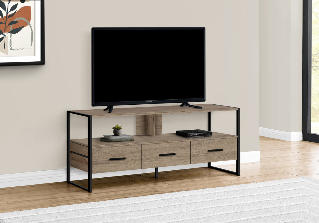 I 2618 Tv Stand - 48"L / Dark Taupe / Black Metal - Furniture Depot (7881095086328)