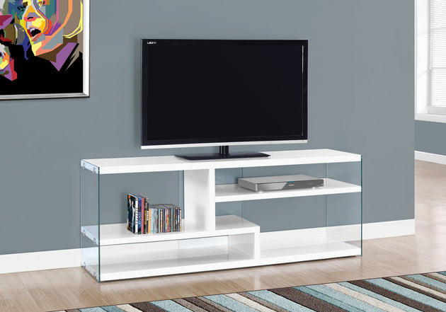 I 2690 Tv Stand - 60"L / Glossy White With Tempered Glass - Furniture Depot (7881095250168)