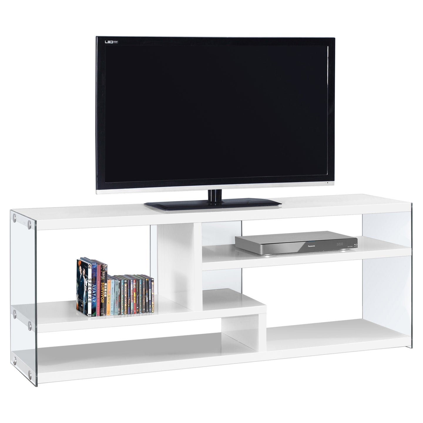 I 2690 Tv Stand - 60"L / Glossy White With Tempered Glass - Furniture Depot (7881095250168)