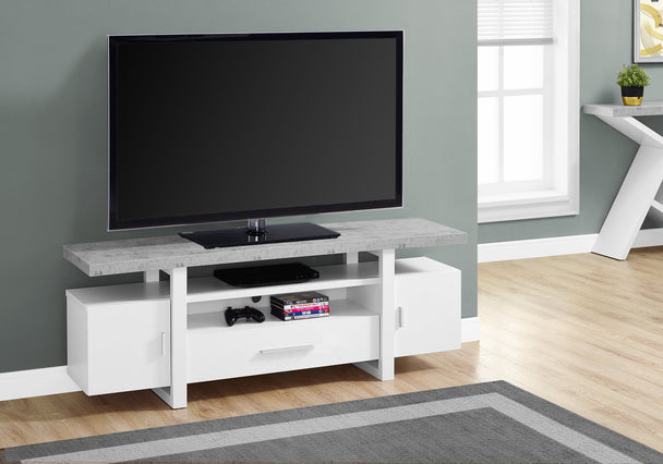 I 2725 Tv Stand - 60"L / White / Cement-Look Top - Furniture Depot (7881096528120)