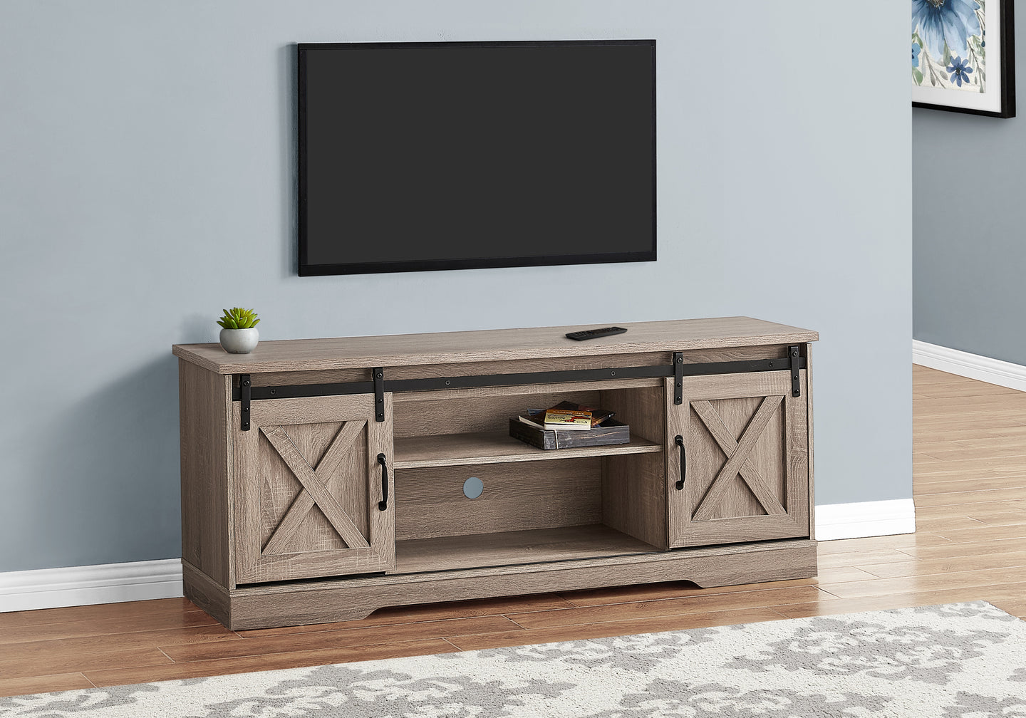 I 2746 Tv Stand - 60"L / Dark Taupe With 2 Sliding Doors - Furniture Depot (7881097707768)