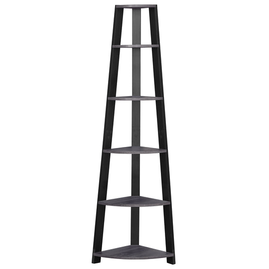 I 2750 Bookcase - 72"H / Grey-Black Corner Accent Etagere - Furniture Depot