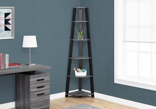 I 2750 Bookcase - 72"H / Grey-Black Corner Accent Etagere - Furniture Depot