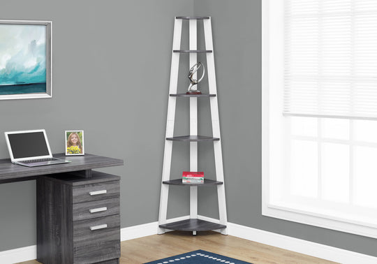 I 2751 Bookcase - 72"H / Grey-White Corner Accent Etagere - Furniture Depot (7881098330360)