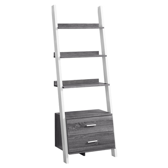 I 2756 Bookcase - 69"H / Grey-White Ladder With 2 Storage Drawer - Furniture Depot (7881098494200)