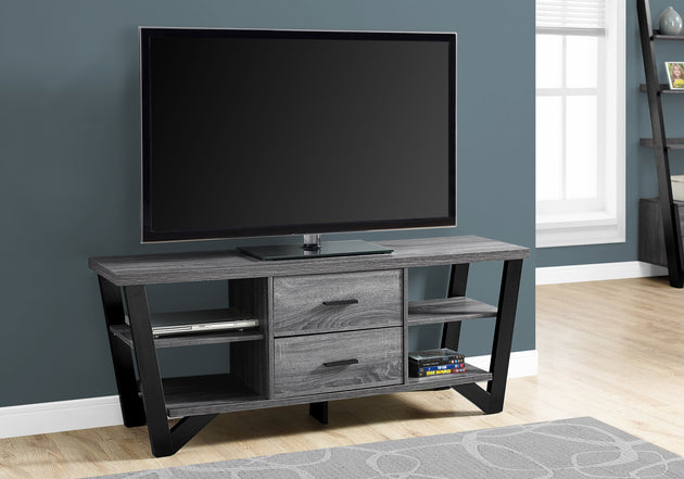 I 2762 Tv Stand - 60"L / Grey-Black With 2 Storage Drawers - Furniture Depot (7881098592504)