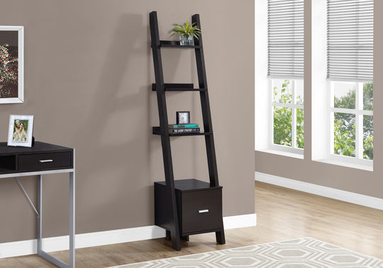 I 2765 Bookcase - 69"H / Espresso Corner Etagere W/ Drawer - Furniture Depot (7881098723576)