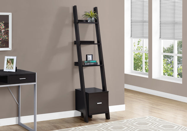 I 2765 Bookcase - 69"H / Espresso Corner Etagere W/ Drawer - Furniture Depot (7881098723576)