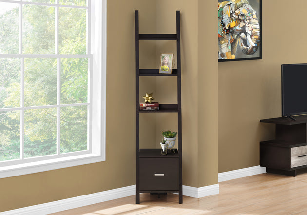 I 2765 Bookcase - 69"H / Espresso Corner Etagere W/ Drawer - Furniture Depot (7881098723576)