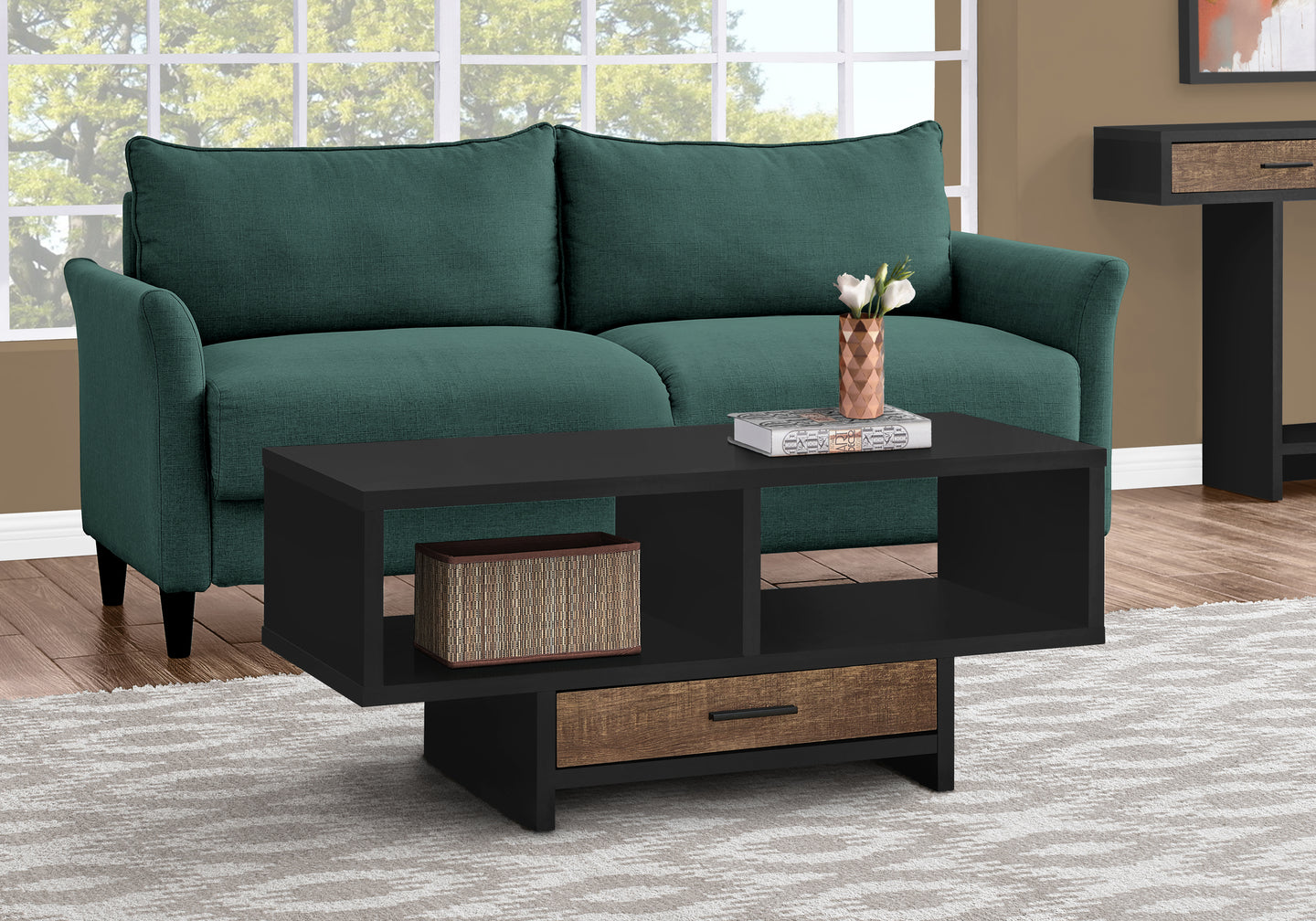 I 2809 Coffee Table - Black / Brown Reclaimed Wood-Look - Furniture Depot (7881099837688)