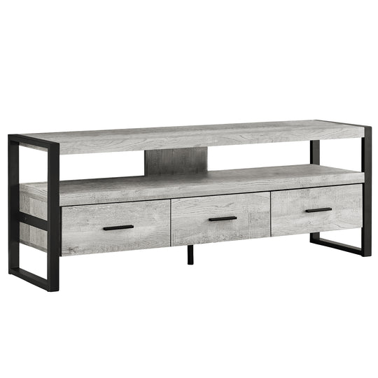 I 2821 Tv Stand - 60"L / Grey Reclaimed Wood-Look / 3 Drawers - Furniture Depot