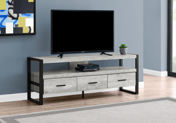 I 2821 Tv Stand - 60"L / Grey Reclaimed Wood-Look / 3 Drawers - Furniture Depot