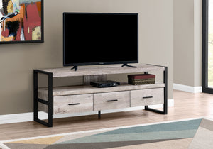 I 2822 Tv Stand - 60"L / Taupe Reclaimed Wood-Look / 3 Drawers - Furniture Depot
