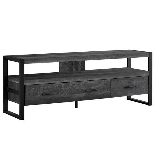 I 2823 Tv Stand - 60"L / Black Reclaimed Wood-Look / 3 Drawers - Furniture Depot (7881100493048)