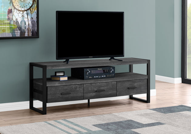 I 2823 Tv Stand - 60"L / Black Reclaimed Wood-Look / 3 Drawers - Furniture Depot (7881100493048)