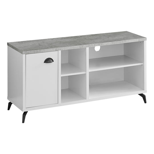 I 2840 Tv Stand - 48"L / White / Grey Cement-Look Top - Furniture Depot (7881101607160)