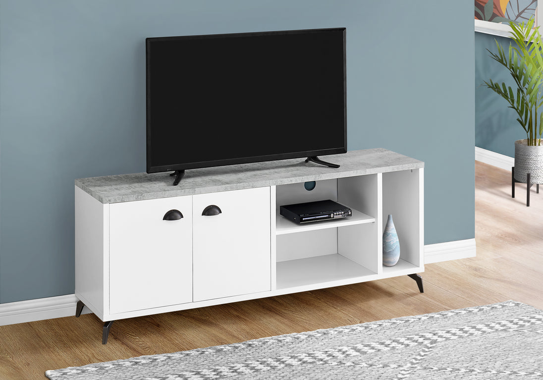 I 2841 Tv Stand - 60"L / White / Grey Cement-Look Top - Furniture Depot