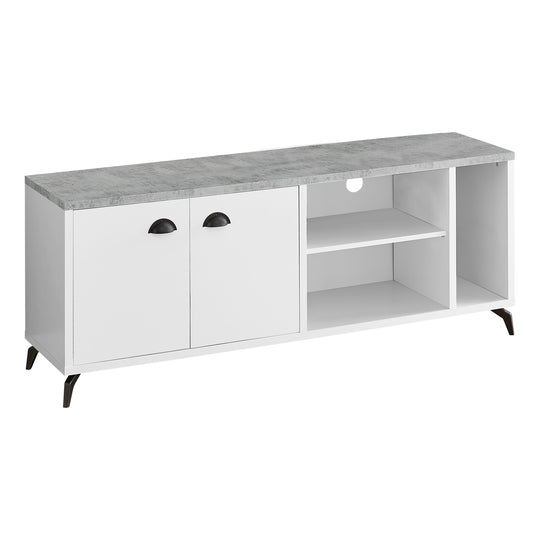 I 2841 Tv Stand - 60"L / White / Grey Cement-Look Top - Furniture Depot