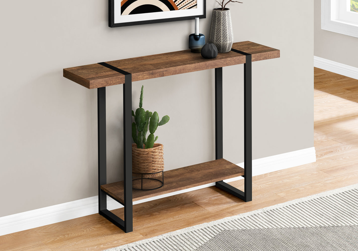 I 2851 Accent Table - 48"L / Brown Reclaimed Wood-Look / Black - Furniture Depot (7881102065912)