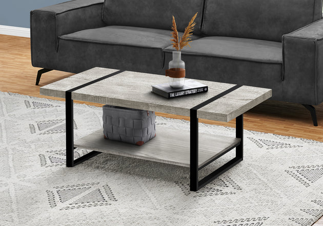 I 2855 Coffee Table - Grey Reclaimed Wood-Look / Black Metal - Furniture Depot (7881102688504)