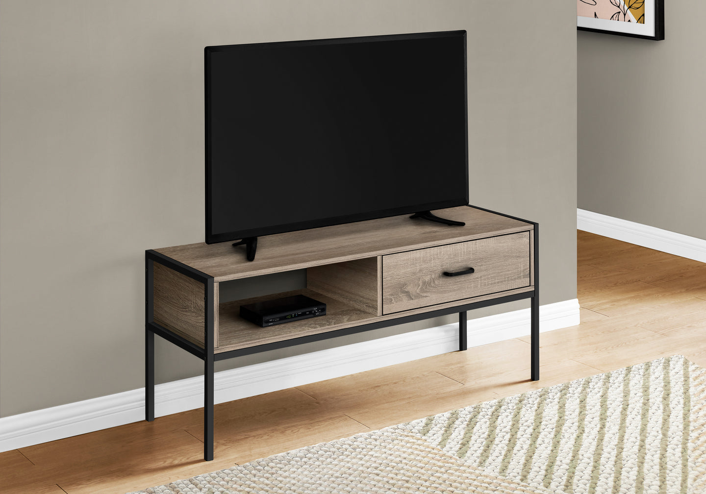 I 2876 Tv Stand - 48"L / Dark Taupe / Black Metal - Furniture Depot (7881105047800)