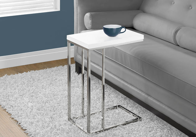 I 3008 Accent Table - Glossy White With Chrome Metal - Furniture Depot (7881105506552)