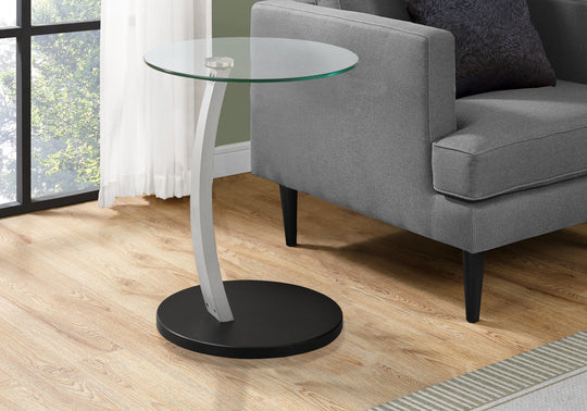 I 3009 Accent Table - Black / Silver Bentwood W/ Tempered Glass - Furniture Depot (7881105572088)