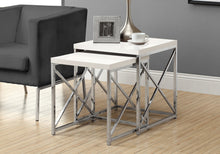Load image into Gallery viewer, I 3025 Nesting Table - 2pcs Set / Glossy White / Chrome Metal - Furniture Depot (7881106030840)