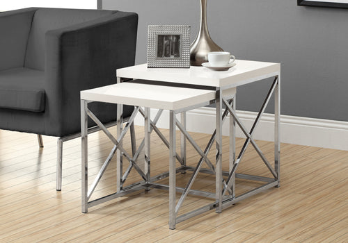 I 3025 Nesting Table - 2pcs Set / Glossy White / Chrome Metal - Furniture Depot (7881106030840)
