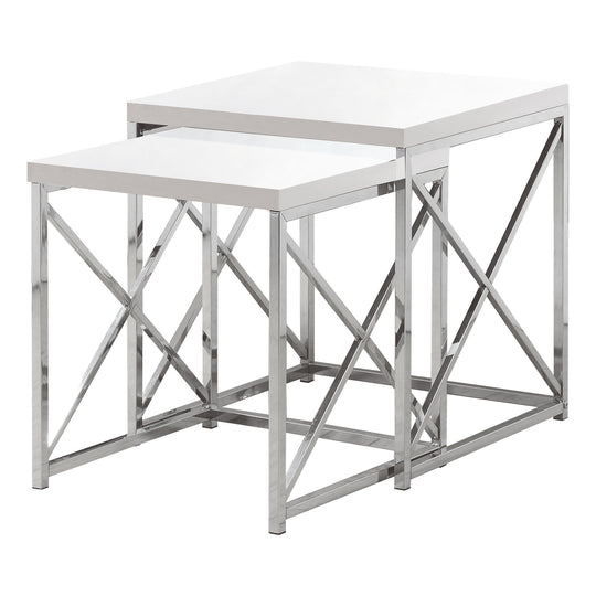 I 3025 Nesting Table - 2pcs Set / Glossy White / Chrome Metal - Furniture Depot (7881106030840)